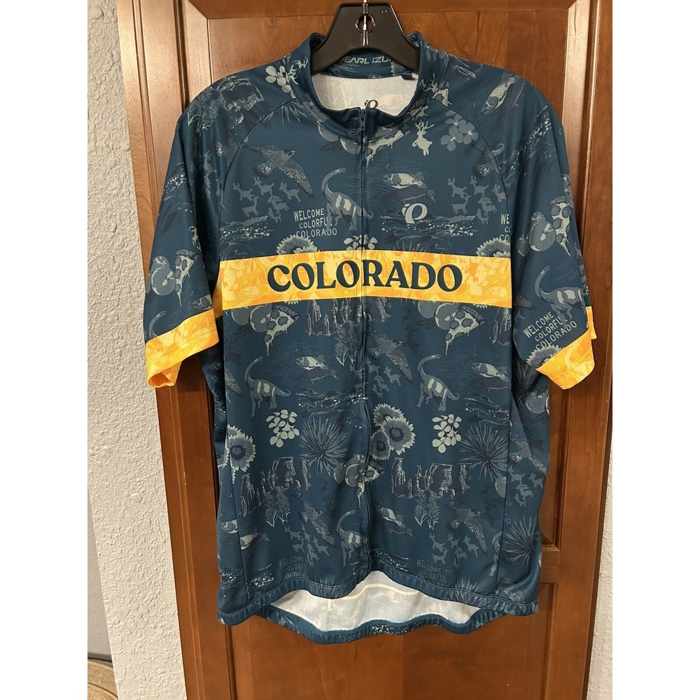 Pearl Izumi Women's Colorado Cycling Jersey XL Casual Fit Blue/Yellow w/Wildlife